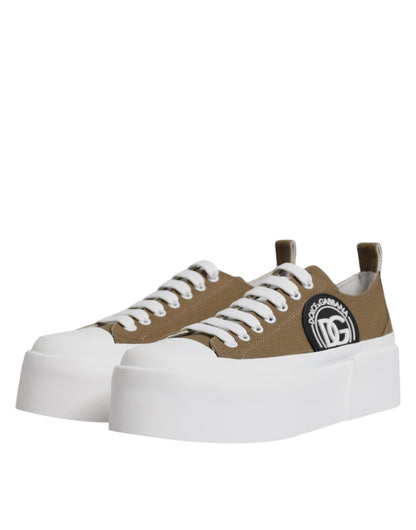 Brown White Canvas Logo Low Top Sneakers Shoes