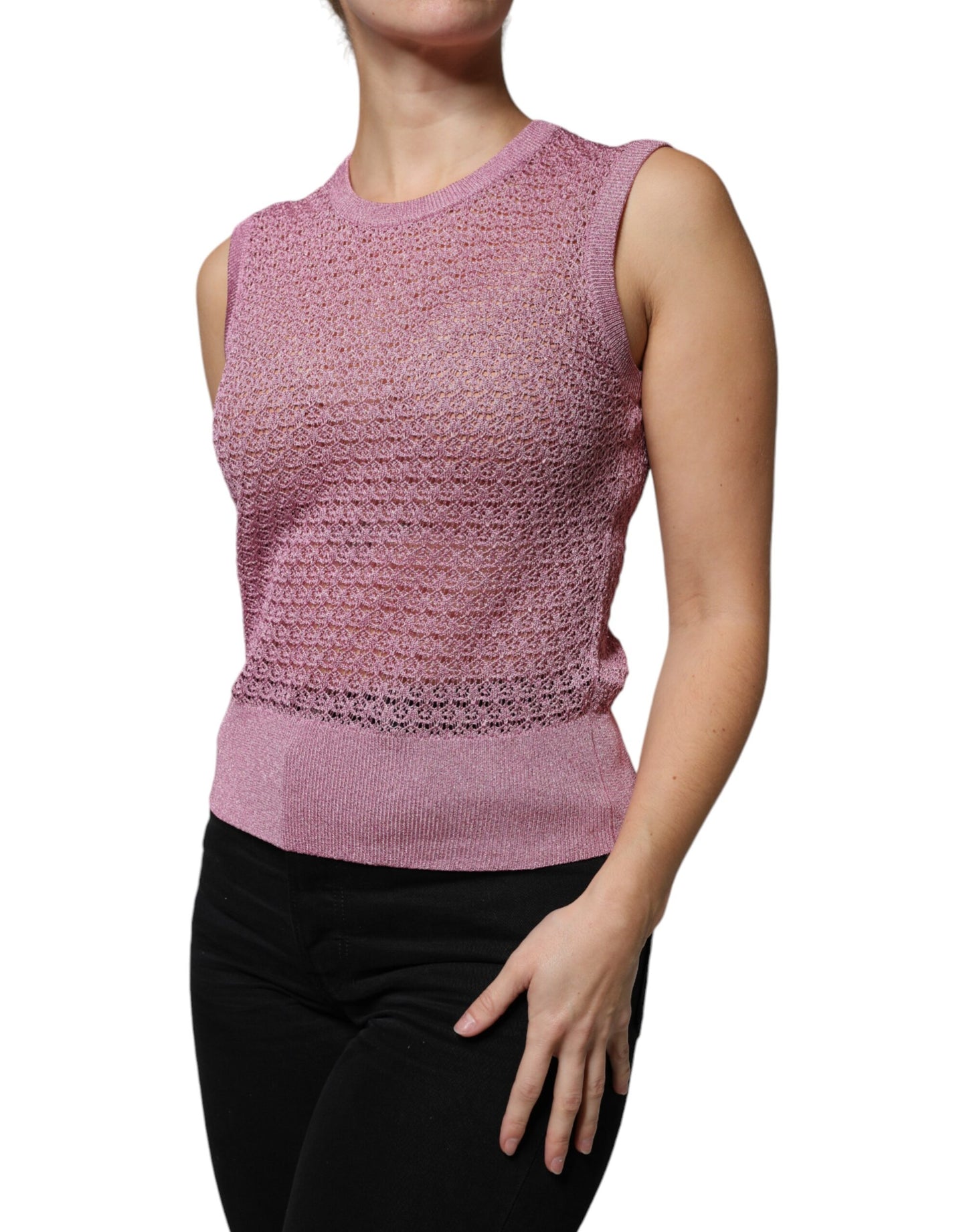 Pink Mesh See Through Sleeveless Tank Top