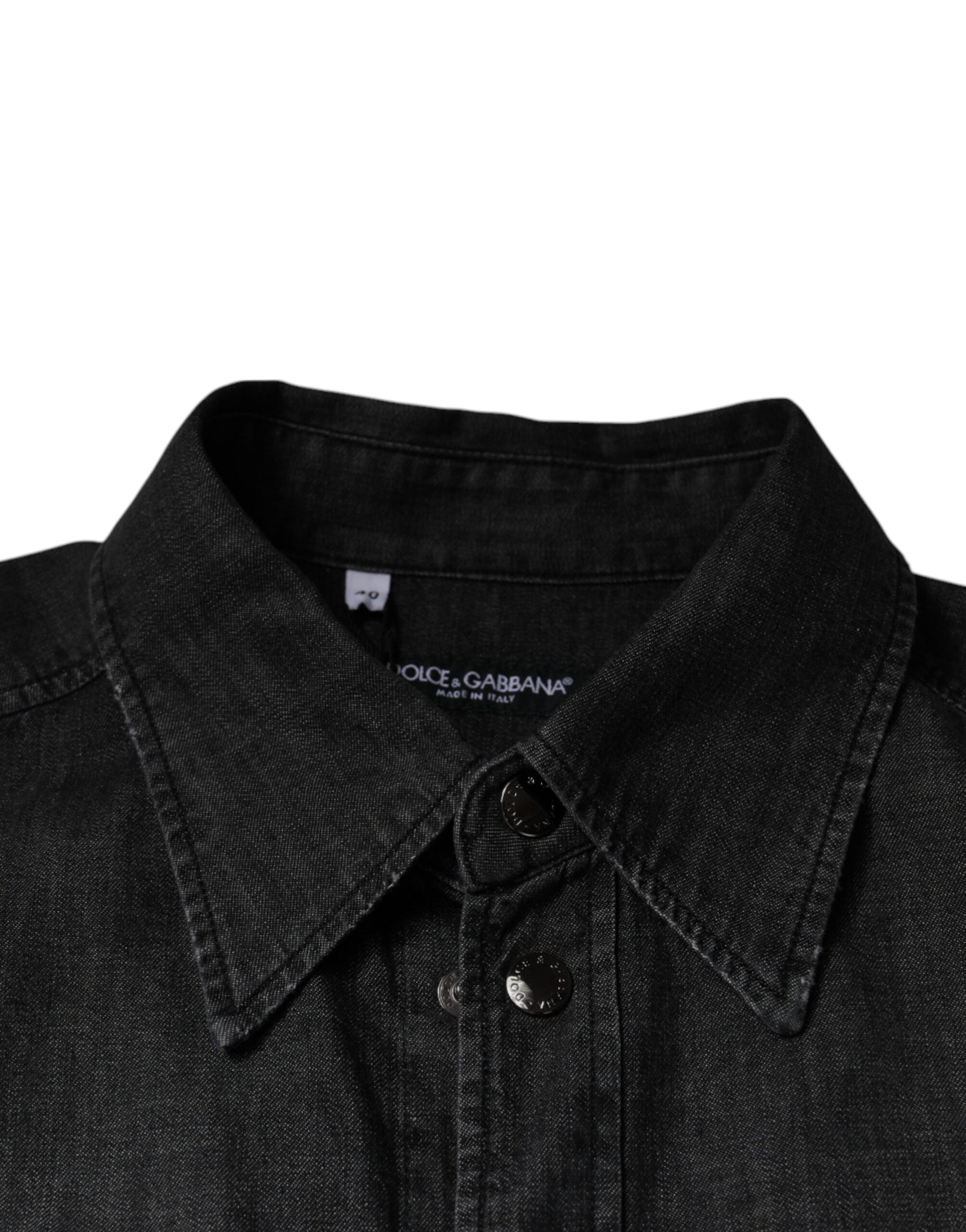 Black Logo Cotton Button Down Denim Shirt