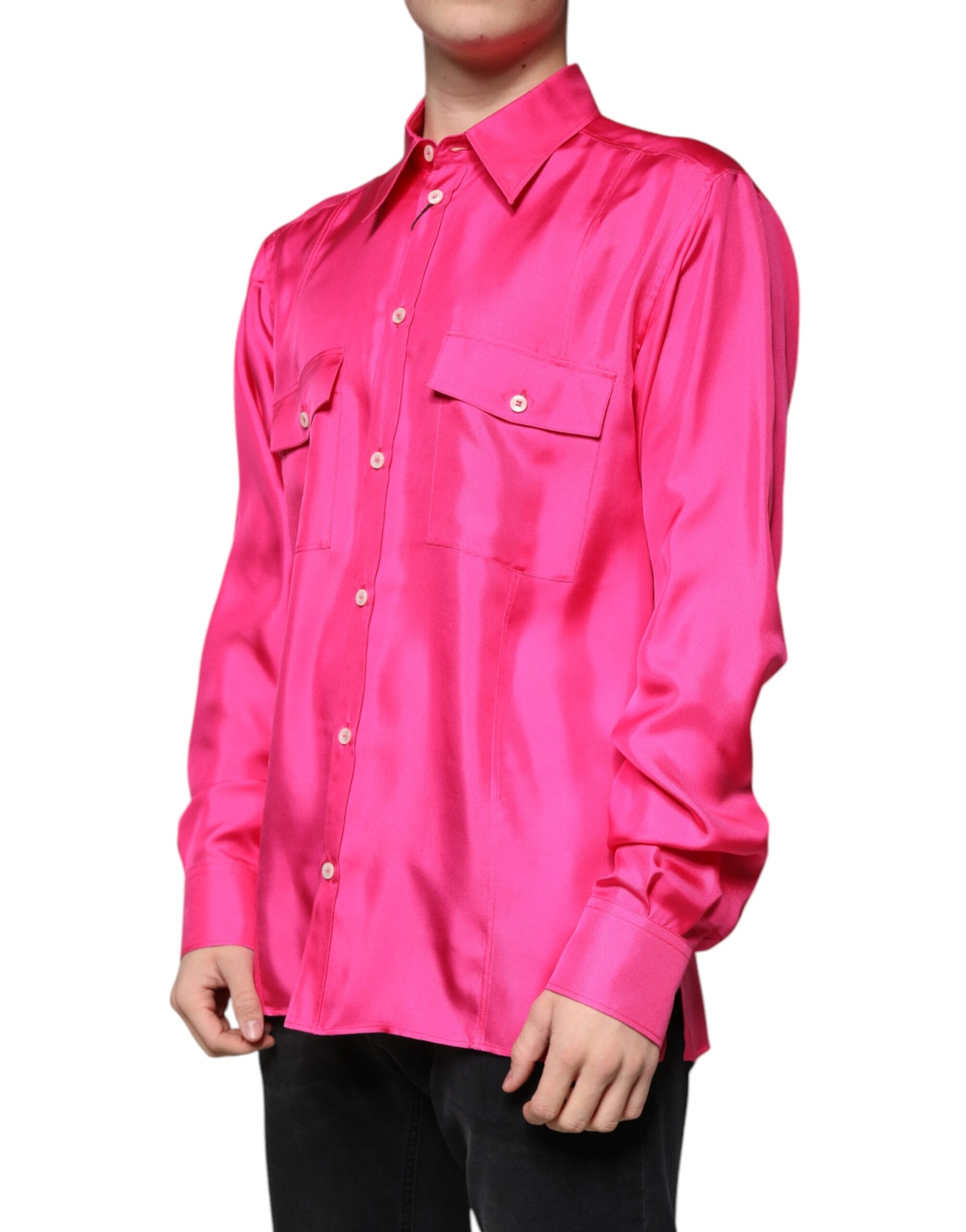 Pink Silk Collared Button Down Men Shirt