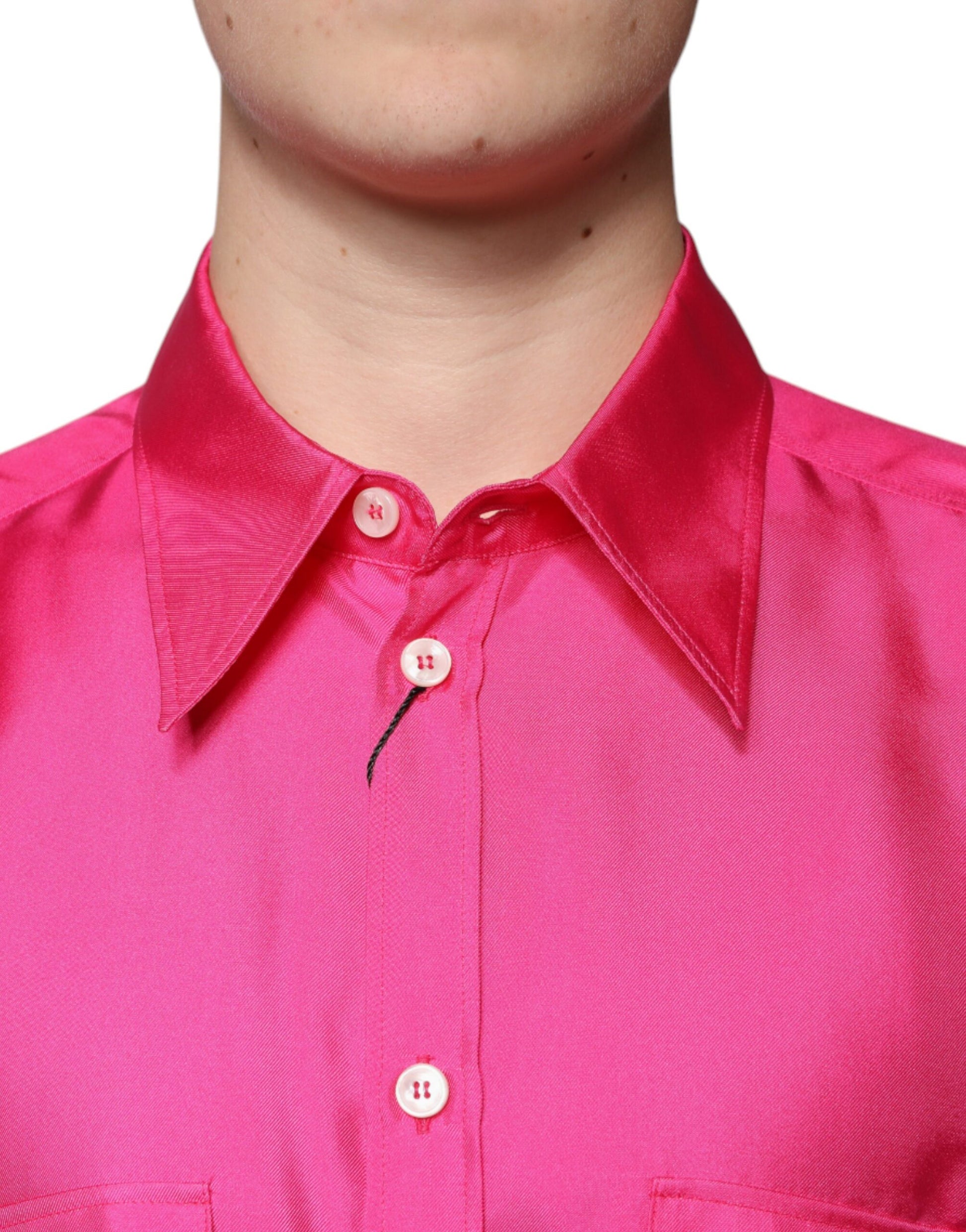 Pink Silk Collared Button Down Men Shirt