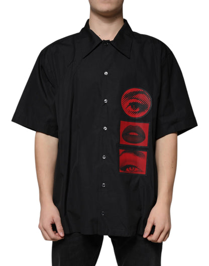 Black Eye Lip Cotton Button Down Men Shirt