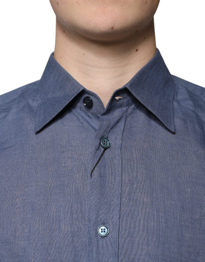 Blue Logo Long Sleeve Button Down Casual Shirt