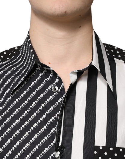 Black White Striped Button Down Casual Shirt