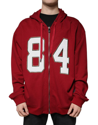 Red Cotton Hooded Zip Sweatshirt Sweater