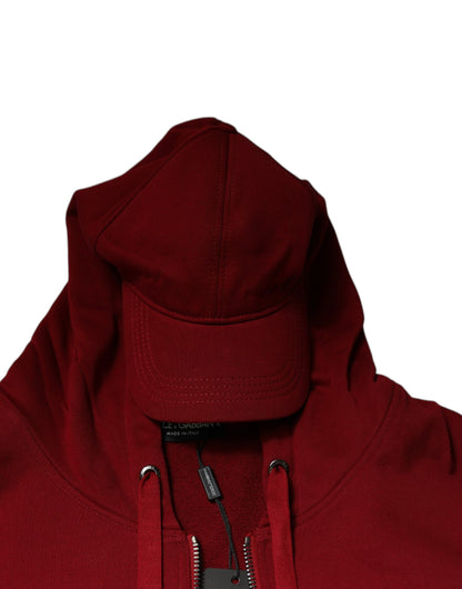 Red Cotton Hooded Zip Sweatshirt Sweater