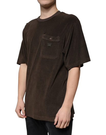 Brown Cotton Crew Neck Short Sleeves T-shirt