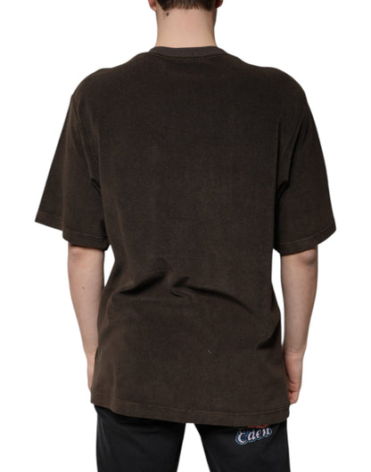 Brown Cotton Crew Neck Short Sleeves T-shirt