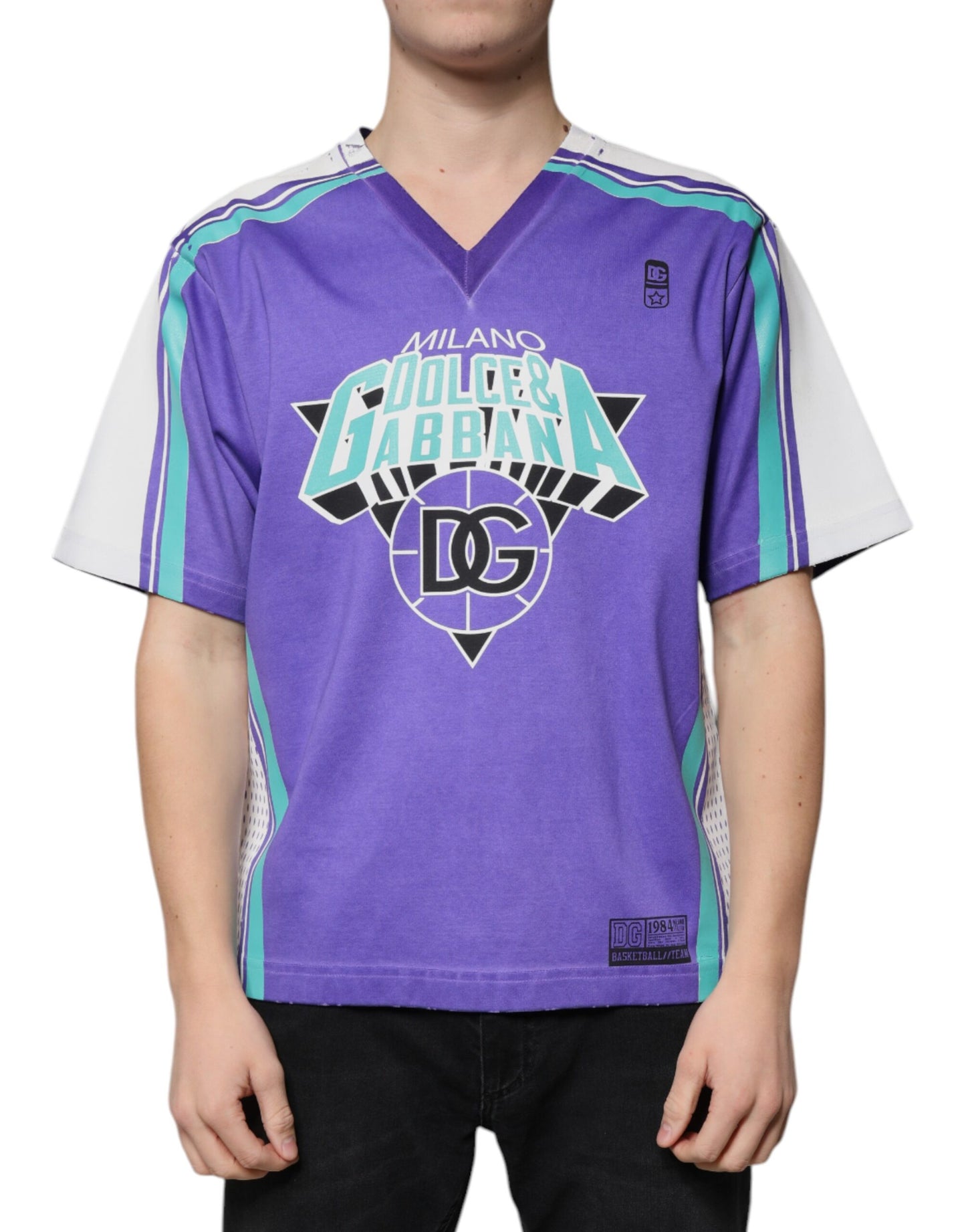 Purple Logo Jersey Cotton V-neck T-shirt