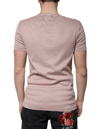 Brown Cotton Short Sleeves Round Neck T-shirt