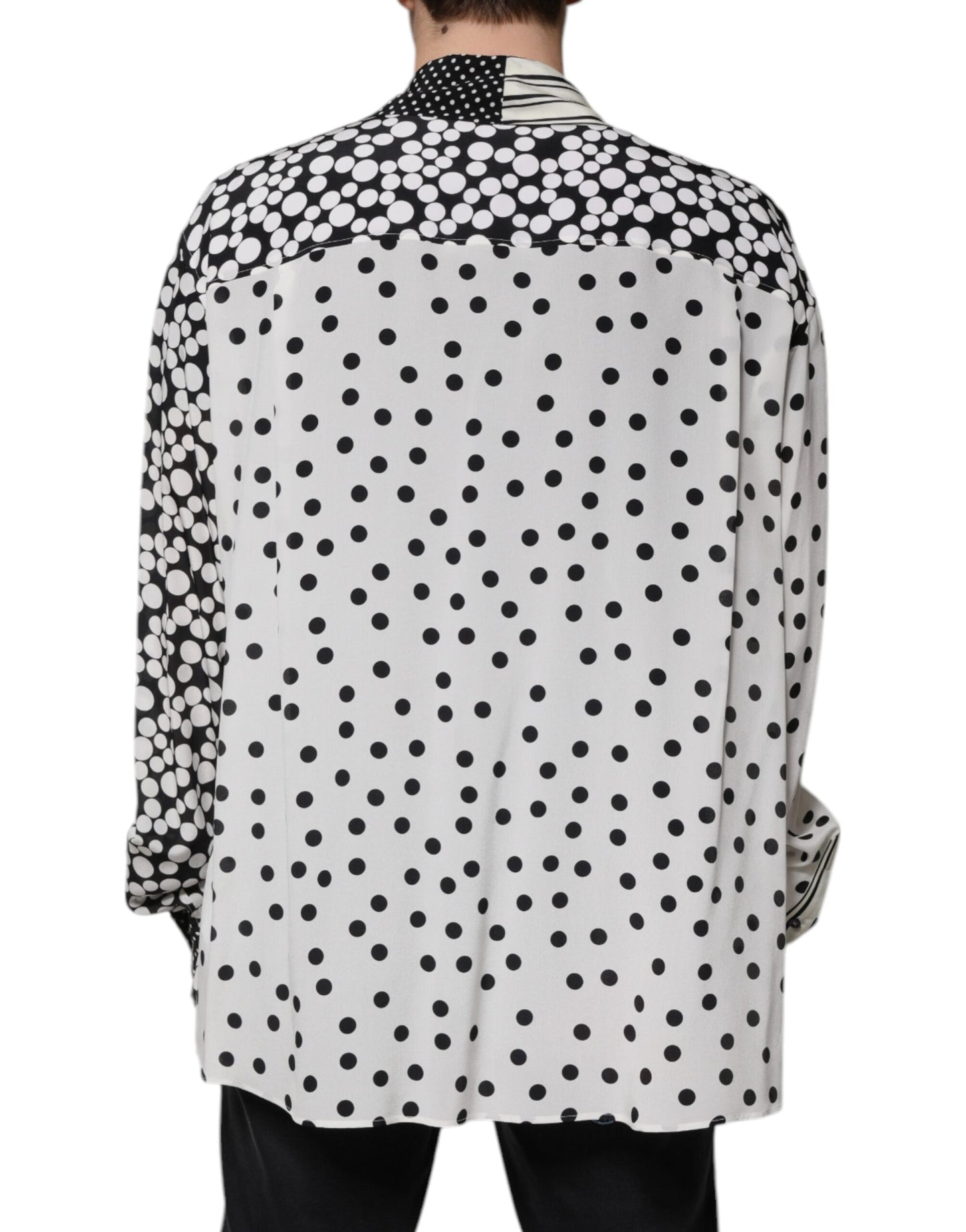 Black White Polka Dots Silk Men Casual Shirt