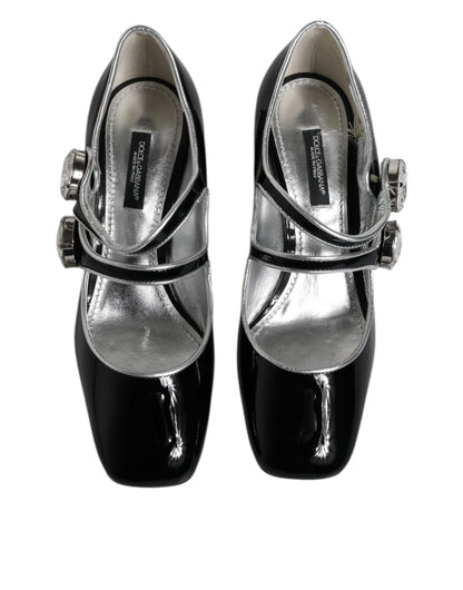 Black Patent Leather Crystal Mary Jane Pumps Shoes