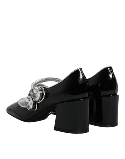 Black Patent Leather Crystal Mary Jane Pumps Shoes