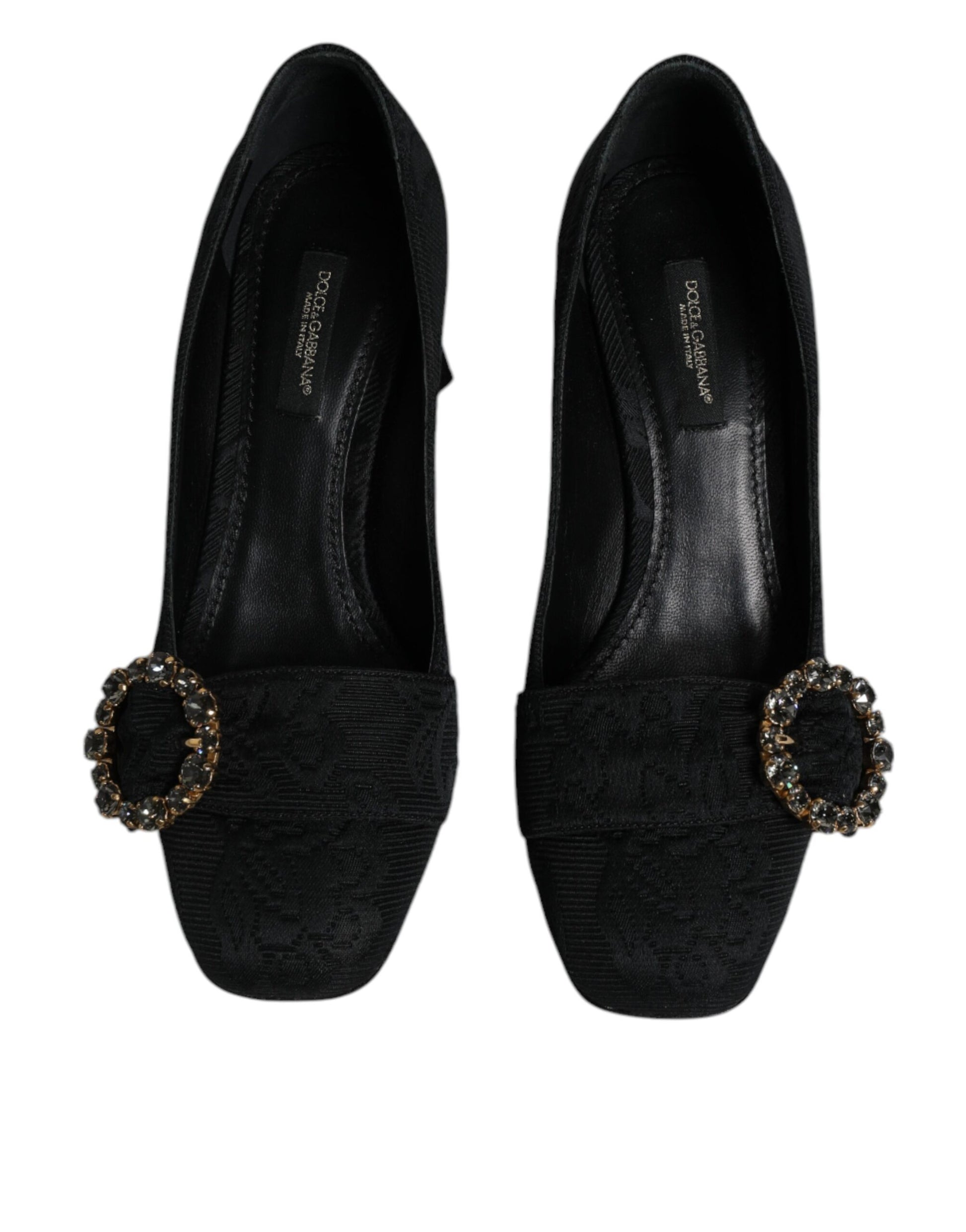 Black Brocade Crystals Heels Pumps Shoes