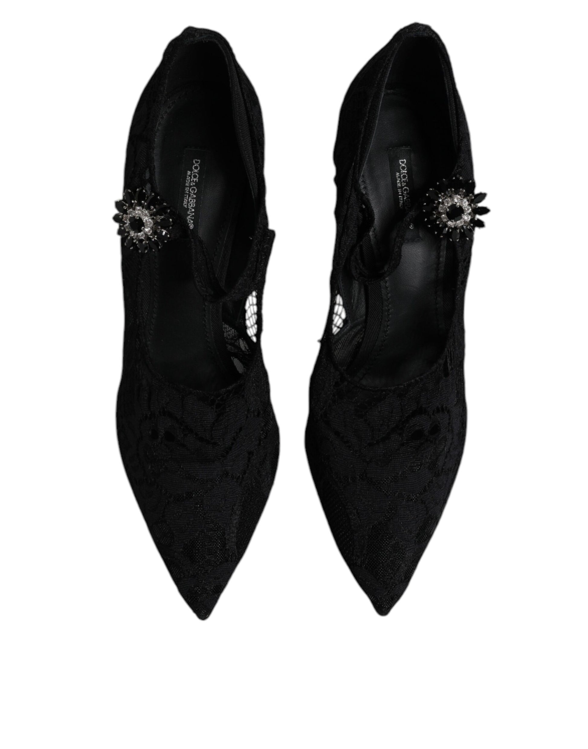 Black Lace Crystals Mary Jane Pumps Shoes