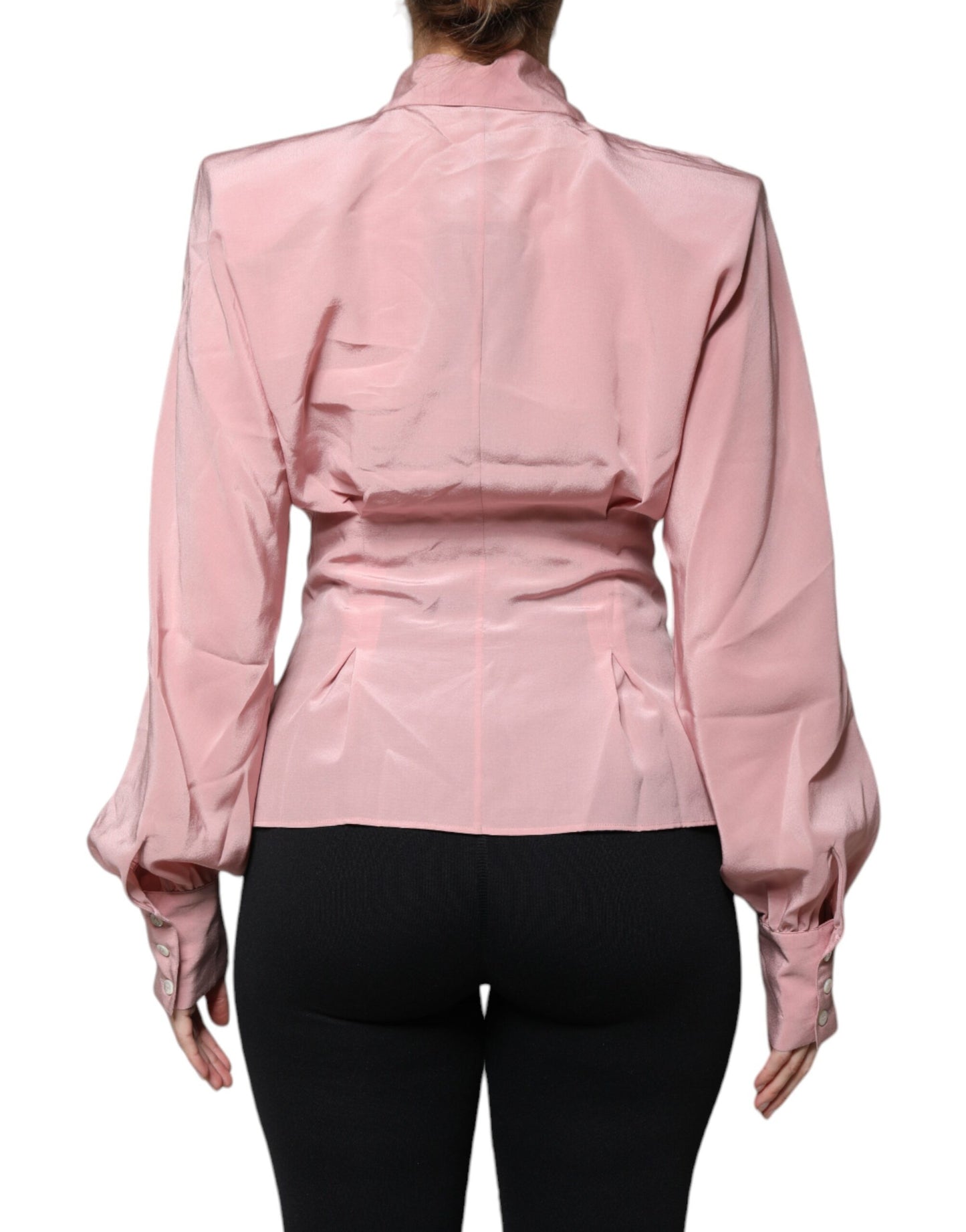 Pink Cotton Long Sleeves Collared Blouse Top