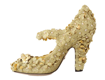 Gold Floral Crystal Embellished Pumps