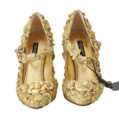 Gold Floral Crystal Embellished Pumps