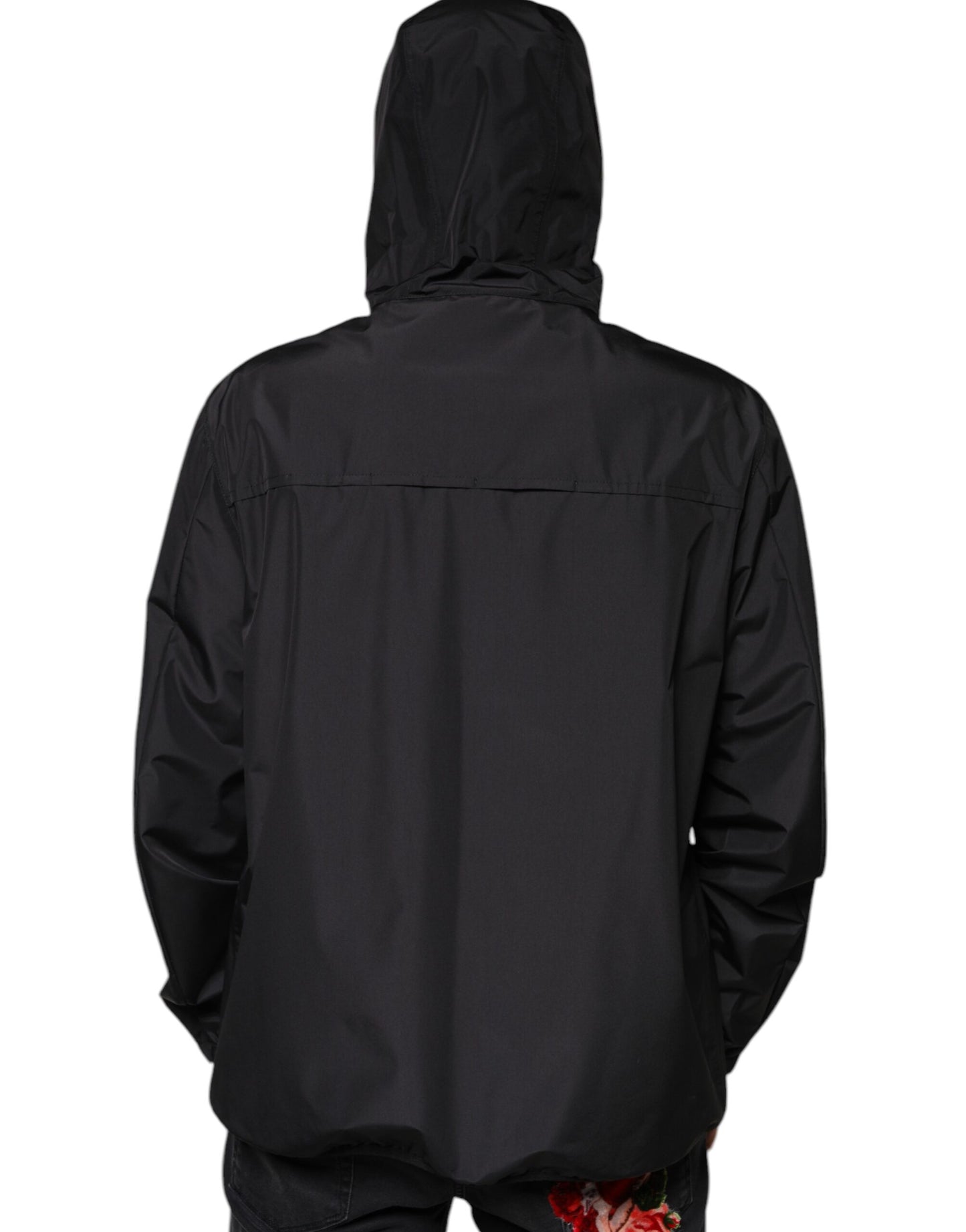 Black Polyester Hooded Men Full Zip Jacket