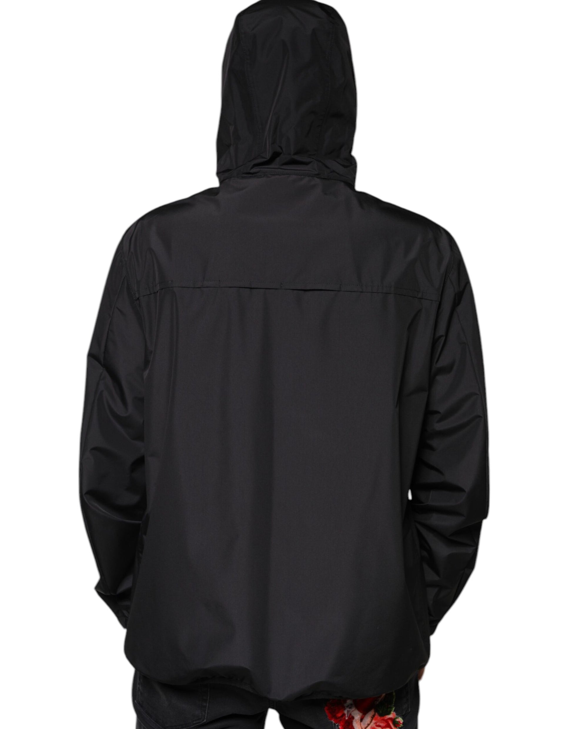 Black Polyester Hooded Men Full Zip Jacket