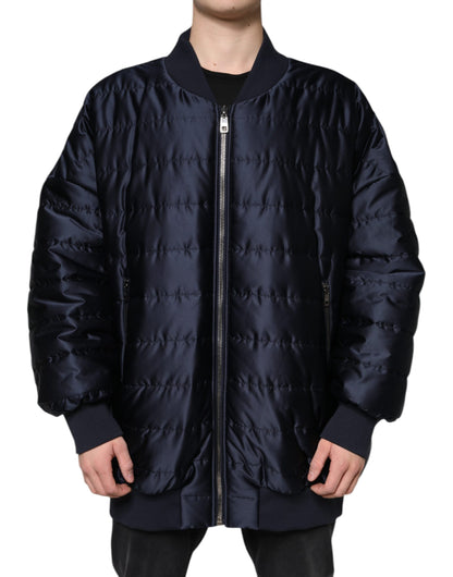 Dark Blue Quilted Full Zip Bomber Jacket