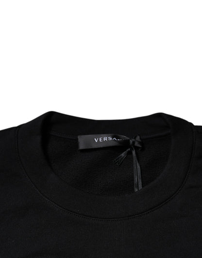 Black Medusa Embroidery Crew Neck Pullover Sweater