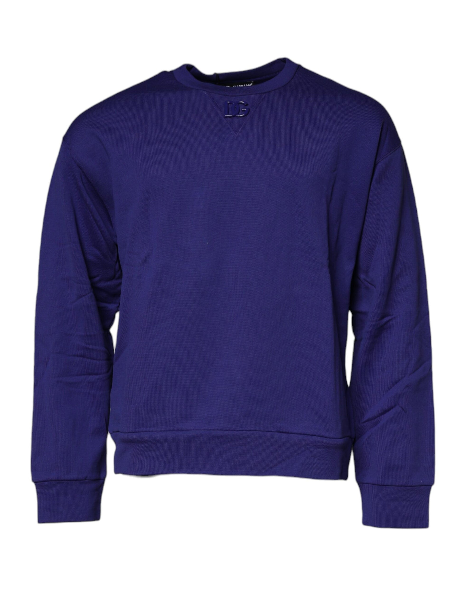 Blue Cotton Crew Neck Men Pullover Sweater