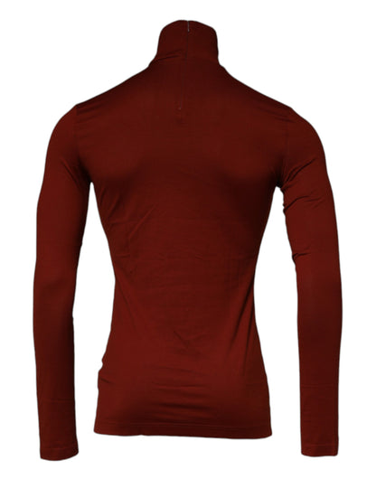 Red Cotton Turtleneck Men Pullover Sweater