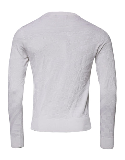 White Silk Crew Neck Men Pullover Sweater