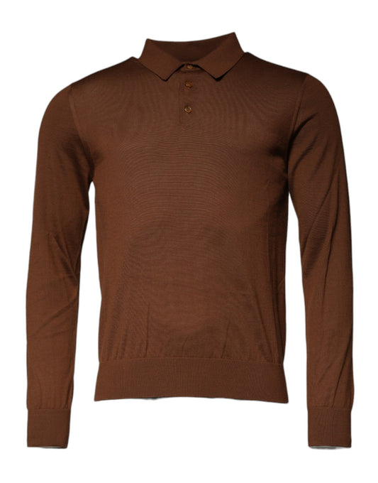 Brown Cashmere Buttoned Men Pullover Sweater