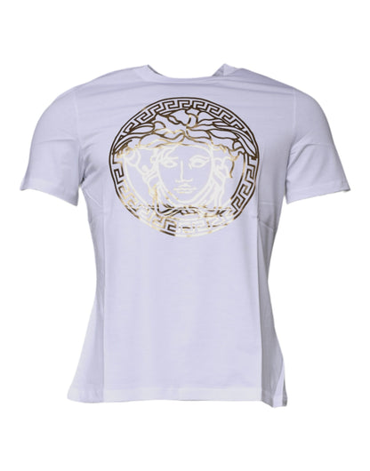 White Medusa Print Cotton Crew Neck T-shirt