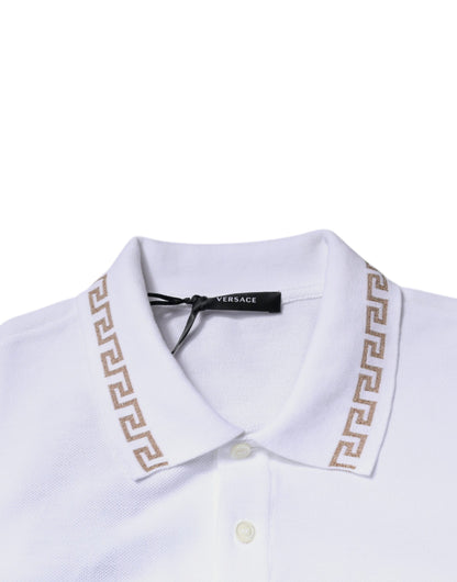 White Viscose Collared Men Polo Short Sleeves T-shirt