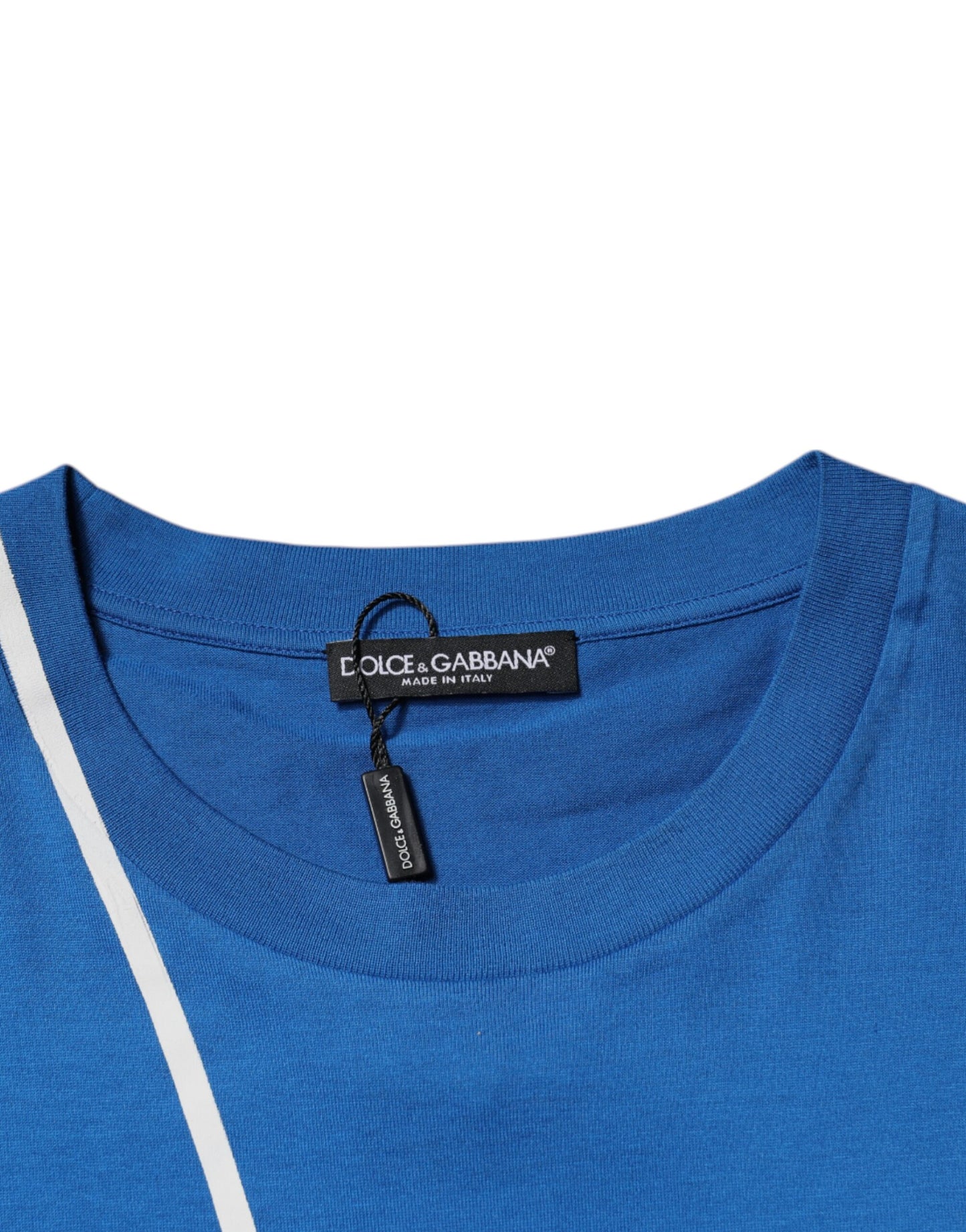 Blue Logo Print Cotton Men Crew Neck T-shirt