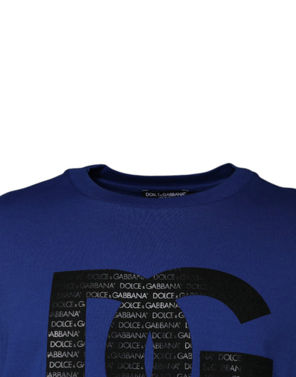 Blue Logo Print Cotton Men Crew Neck T-shirt