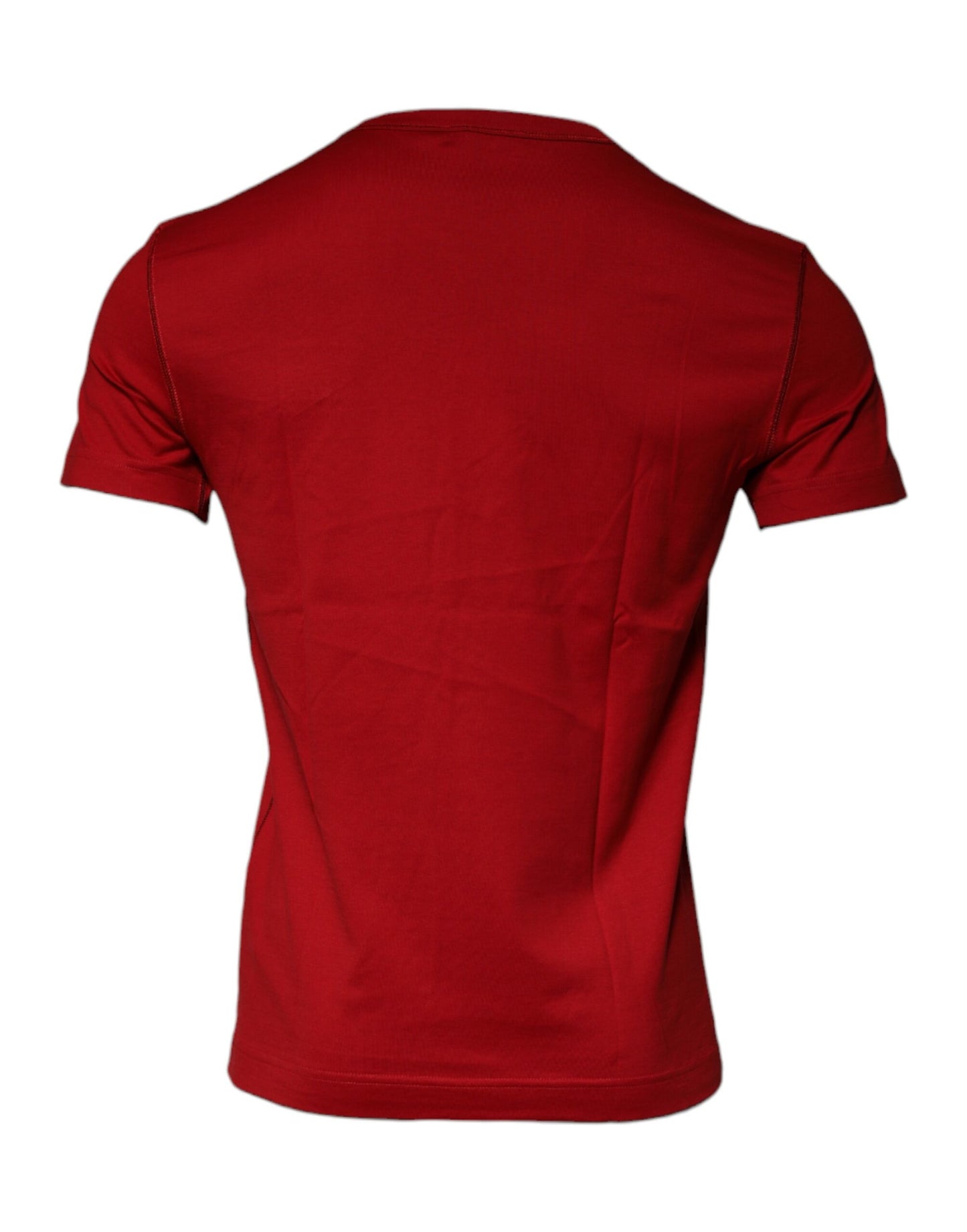 Red Cotton Logo Plaque Men Crew Neck T-shirt