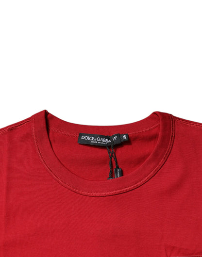 Red Cotton Logo Plaque Men Crew Neck T-shirt