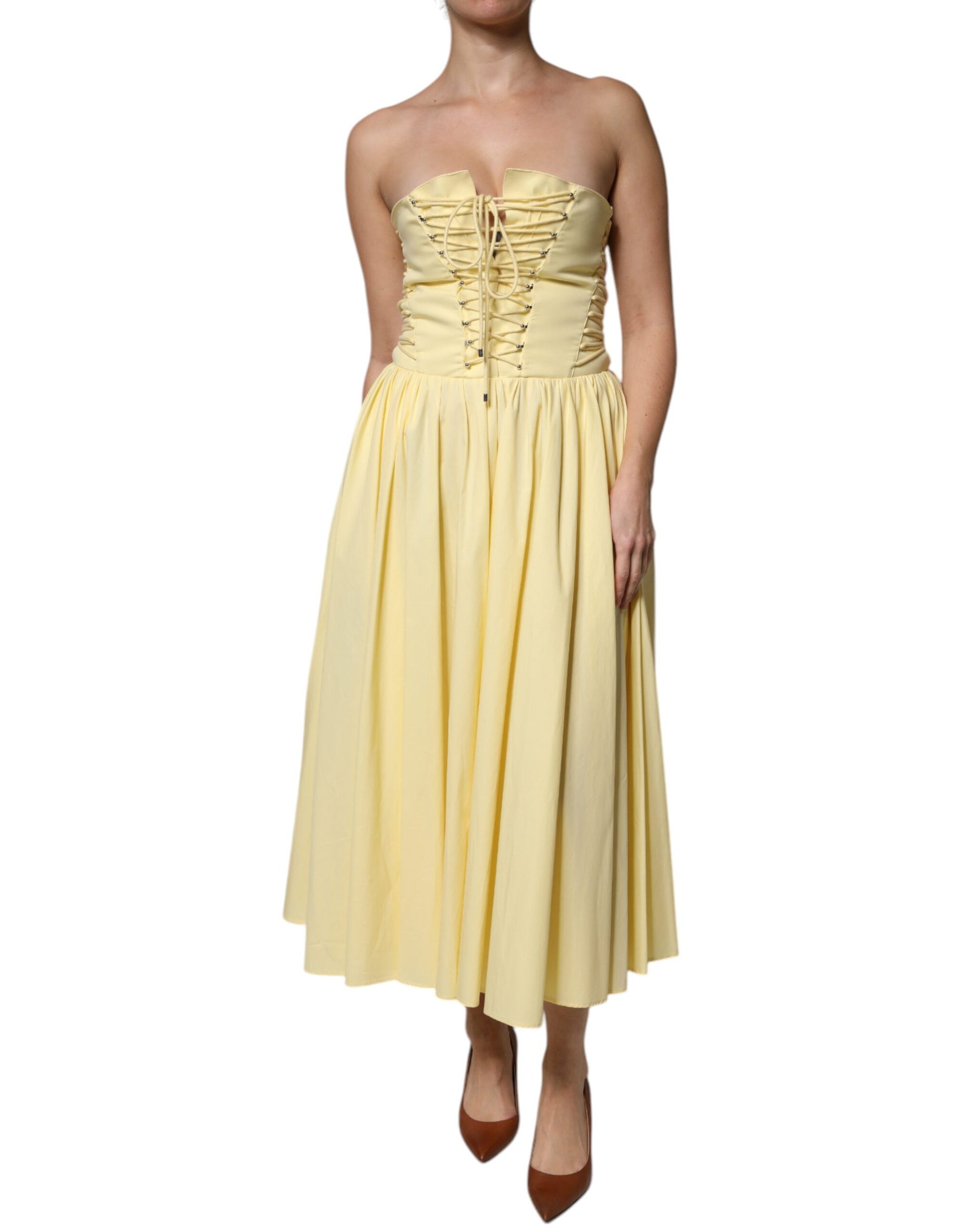 Yellow Cotton Corset Midi Dress