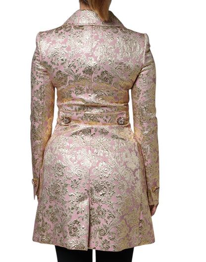 Metallic Pink Gold Jacquard Jewel Button Coat Jacket