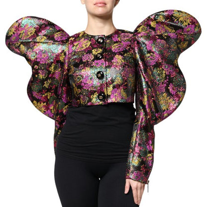 Multicolor Floral Jacquard Cropped Jacket