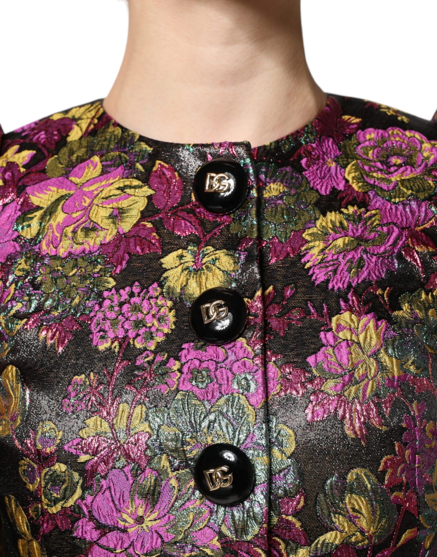 Multicolor Floral Jacquard Cropped Jacket