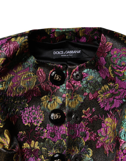 Multicolor Floral Jacquard Cropped Jacket