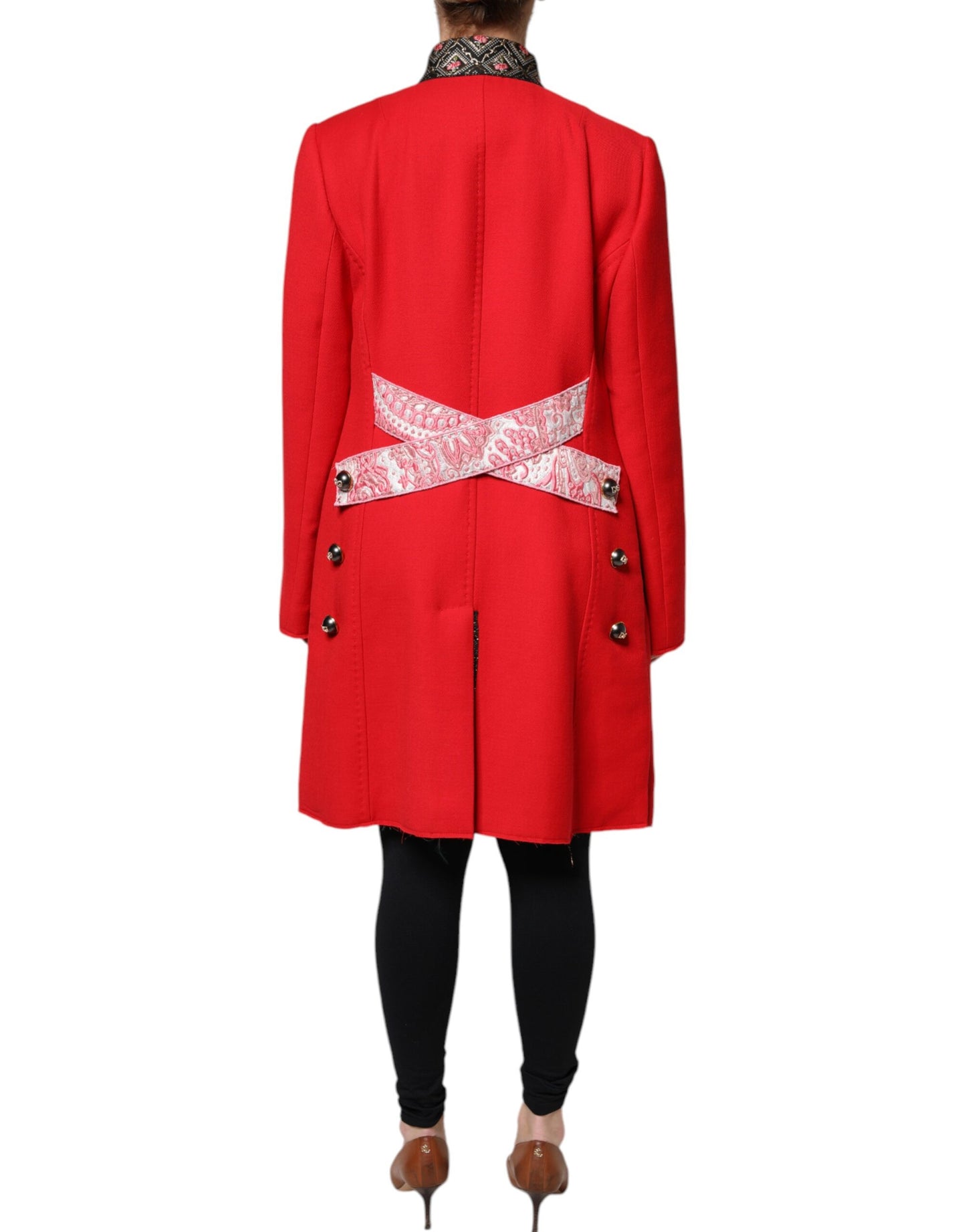 Red Jacquard Wool Women Trenchcoat Jacket