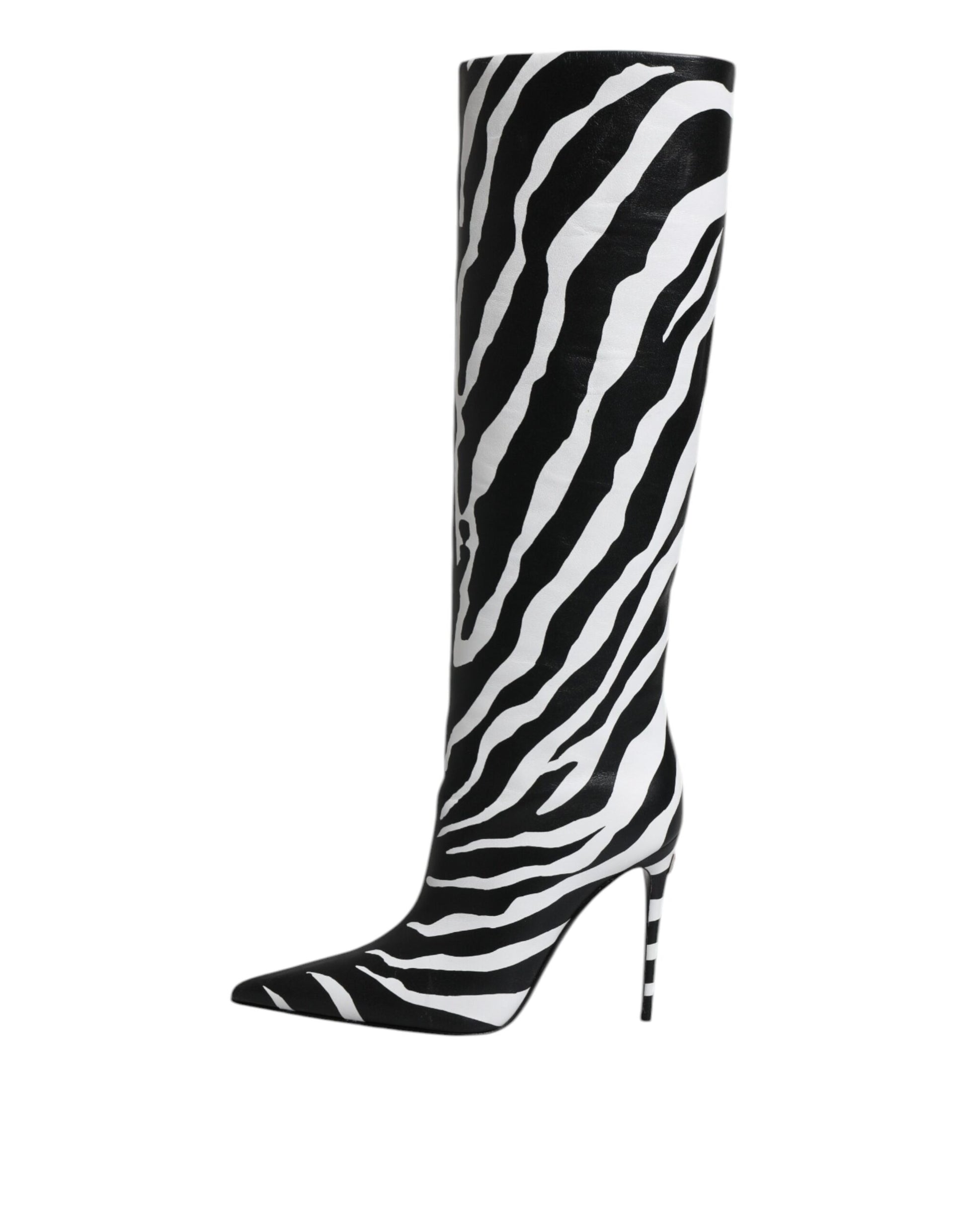 Black White Zebra Heels High Boots Shoes