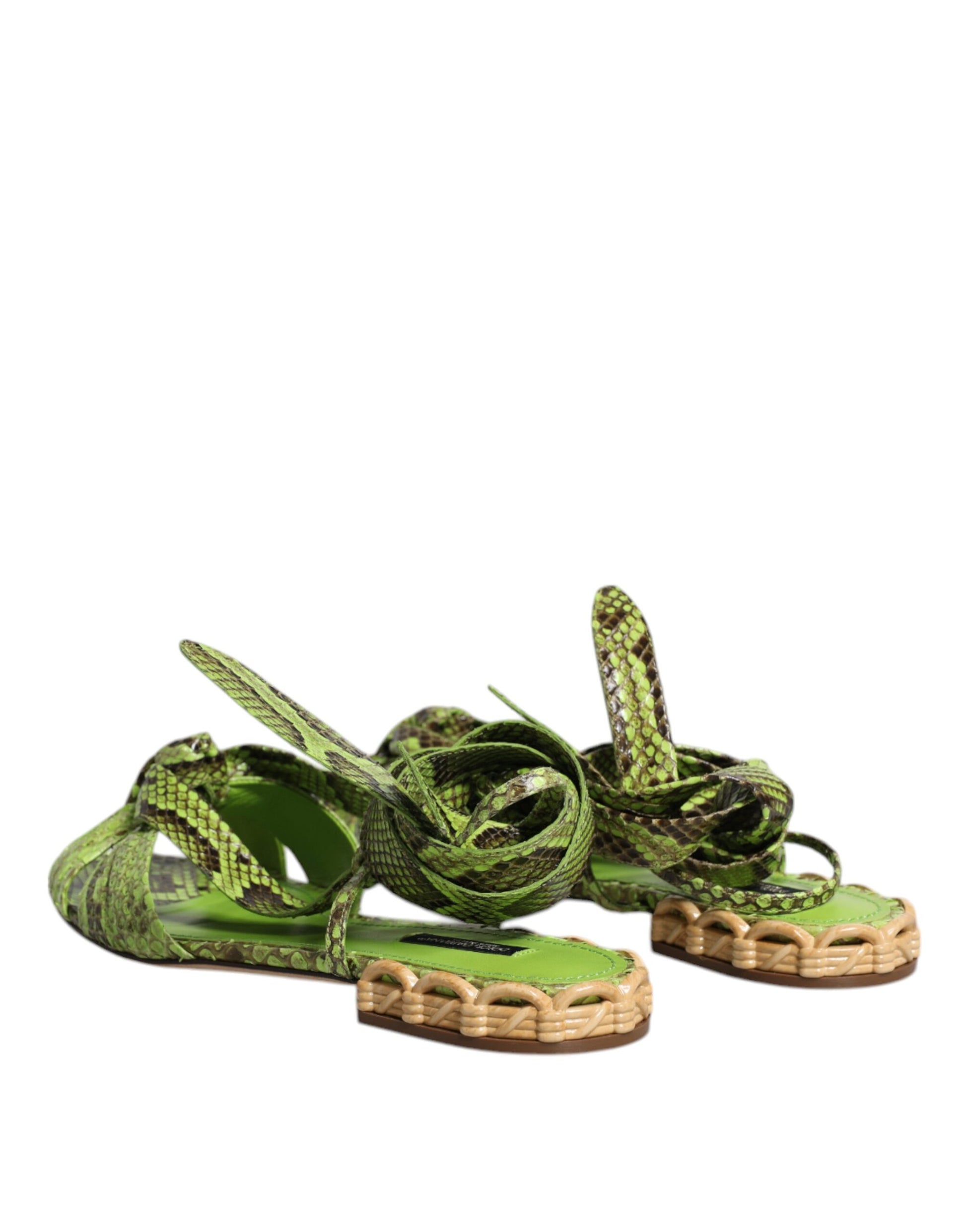 Green Animal Print Ankle Wrap Sandals Shoes