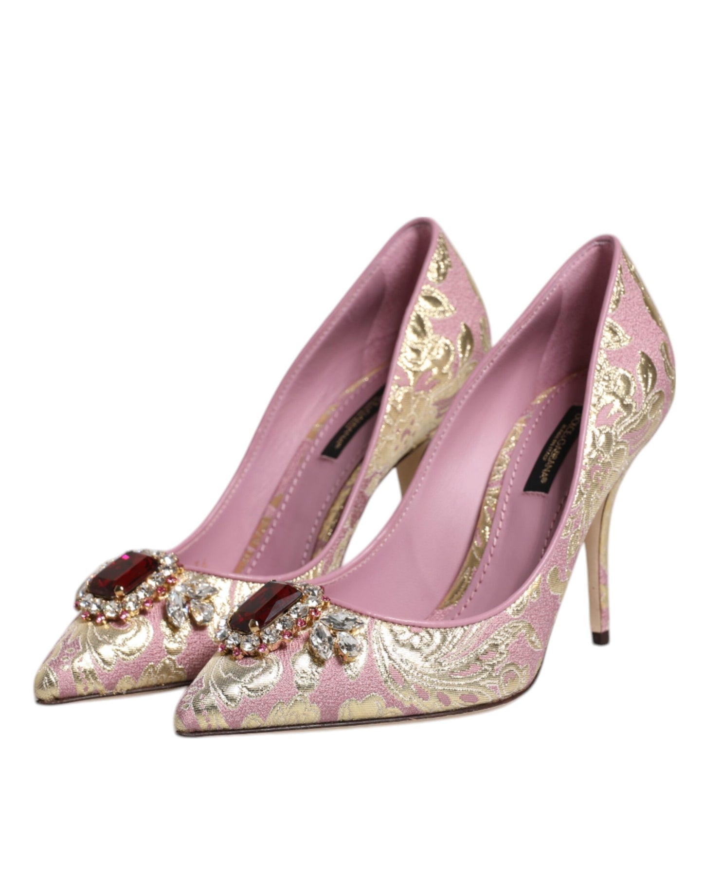 Pink Gold Jacquard Crystal High Heels Pumps Shoes