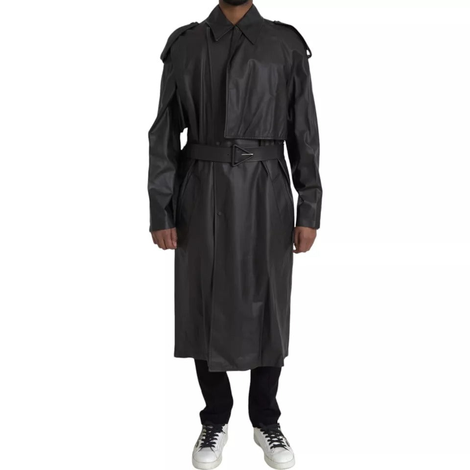 Black Leather Men Waterproof Trenchcoat Jacket