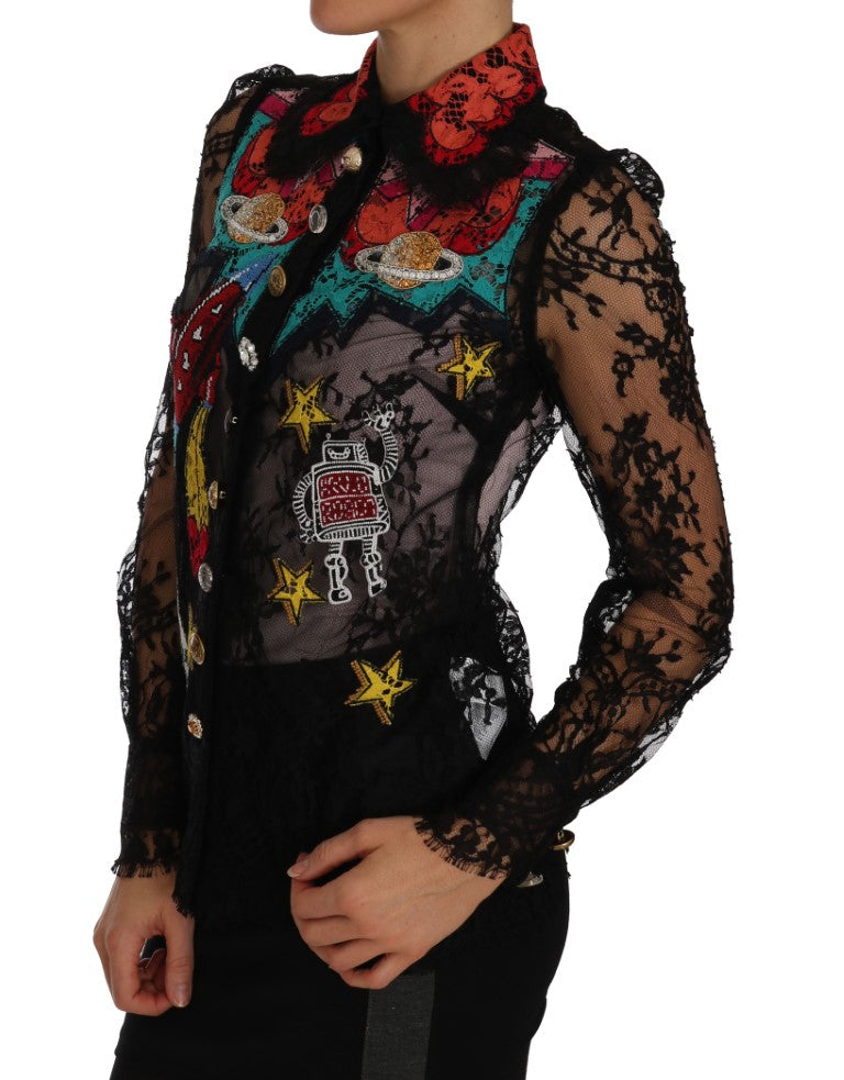 Floral Lace Embroidered Blouse with Crystals