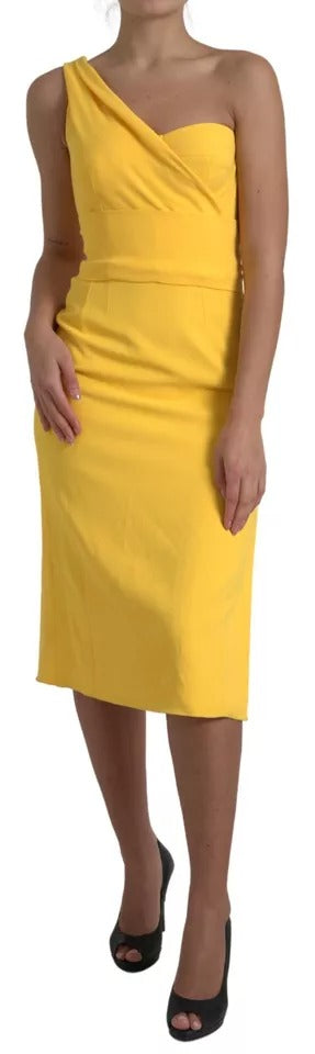 Yellow One Shoulder Side Slit Midi Dress