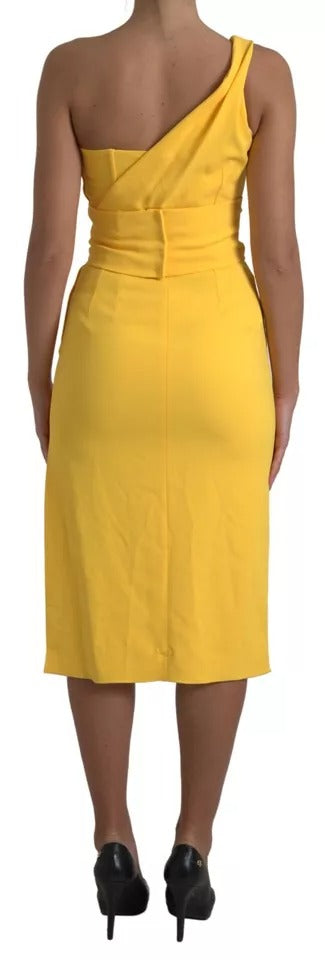 Yellow One Shoulder Side Slit Midi Dress