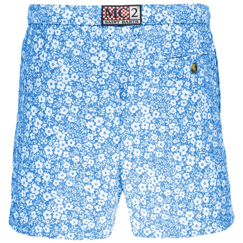 Light Blue Polyester Men's Swim Trunk